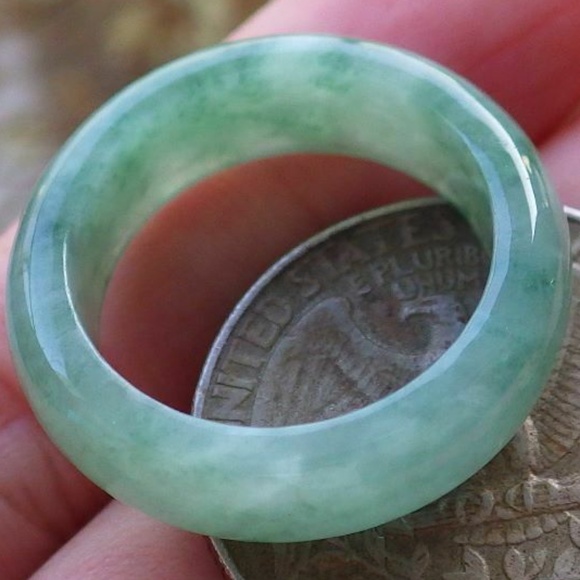 Certified Icy Green Natural A JADE Jadeite round Circle RING USA 6.75 戒指 - Picture 4 of 8